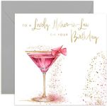 Old English Co. Lovely Mother-in-Law Birthday Card - Special Birthday Card for Her - Fabulous Pink Cocktail Gold Foil Glitter Design for Women - 40th, 50th, 60th, 70th - Cute Card for Her