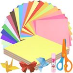 Swpeet 8X 8 Inches 300 Sheets 20 Vivid Colors Origami Paper Kit with Glue Stick and Scissors, Double-Sided Color Square Folding Paper for DIY School Arts Crafts Projects Children Adults