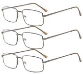 Eyekepper 3-pack Readers Rectangular Spring Temple Large Metal Reading Glasses Men Gunmetal