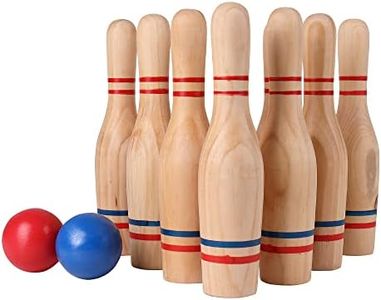 STERLING Sports Premium Wooden Lawn Bowling Skittles Set 11" Pins with Carrying Mesh Bag - 10 Heavy Solid Wooden Pins and 2 Balls - for Indoors and Outdoors