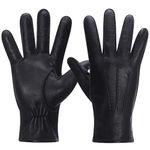 Meetoget Deerskin Leather Gloves For Women, Winter Warm Cashmere Lined Women Dress Gloves CAL01,Black,Size M