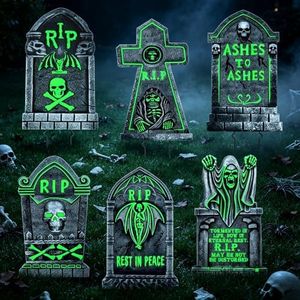 6pcs 25"×16" Glow in the Dark Halloween Decor Tombstone Yard Sign Stakes