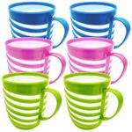 MAKREL Unbreakable Lightweight Plastic Drinking Cups for Camping, Kids Party, Travel & Outdoor Tea Coffee Mugs BPA Free with Handle (Striped, Pack of 6)