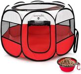 SereneLife On-The-Go Foldable Portable Pet Tent 8-Panel Playpen for Dog & Cat w/Food/Water bowl, Mesh Exercise Puppy Playground, Pet House Indoor & Outdoor, Travel & Camping Pet Kennel (Red- Large)