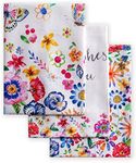 Maison d'Hermine Happy Florals- 2 High Summer 100% Cotton Set of 3 Multi-Purpose Kitchen Towels Soft Absorbent Tea Towels Bar Towels Spring/Summer (50 cm x 70 cm)