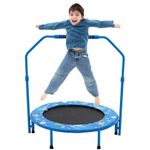 Forroby 36 Inch Kids Trampoline with Height Adjustable Handle,Steel Frame Foldable Toddler Sports Trampolines With Protective Cover,Mini Trampoline for Children Boys Girls Outdoor Indoor 3 Years+,Blue