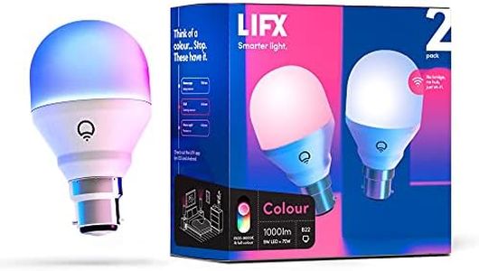 LIFX Colour 2-Pack, A60 1000 lumens [B22 Bayonet Cap], Billions of Colours and Whites, Wi-Fi Smart LED Light Bulb, No Bridge Required, Compatible with Alexa, Hey Google, HomeKit and Siri. L3A19MC08B22