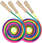 Double Dutch Long Jump rope for Kids,16Ft Skipping Rope for Kids Adults, Rainbow Jumping Rope for Multiplayer with Wooden Handle for Outdoor Fun, School Sport, Party Game (2 pack)