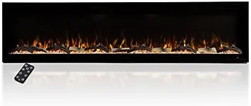 Modern Ember Aerus 72 Inch Smart Linear Electric Fireplace - Recessed in-Wall and Wall-Mount, Multiple Flame Colors, Compatible with Alexa and Google Assistant, Black