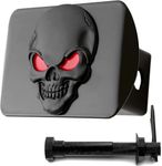 100% Metal Skull 3D Emblem Hitch Cover Fits 2" Receivers (Black Red on Black)