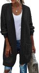 Zeagoo Women's Oversized Long Batwing Sleeve Cardigan Waffle Knit Sweater Coat Black