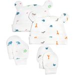 2 Hats and 2 Pairs of Bamboo Anti-Scratch Mittens in Gift Box - Baby Essentials for Newborn - Baby Hats and Baby Mittens 0-3 Months White