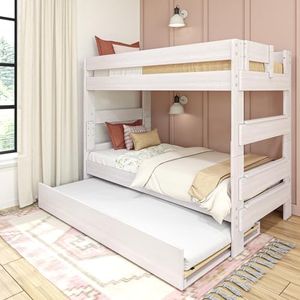 Max & Lily Modern Farmhouse Twin/Twin Bunk Bed with Trundle, White Wash