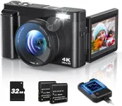 4K Digital Camera for Photography Autofocus, 48MP Vlogging Camera with Flash Anti-Shake, 3'' 180° Flip Screen Compact Travel Camera 16X Zoom Digital Camera for Teens with 32G Card, Battery Charger