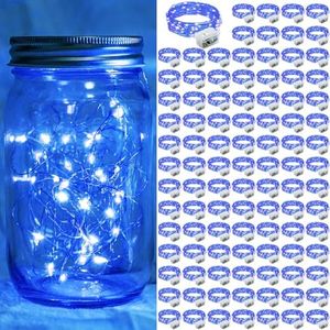 chzk 100 Pack Blue Fairy Lights 7Ft 20 LED Twinkle String Lights 3 Modes Battery Operated Waterproof Firefly Starry for Mason Jar Wedding Party 4th of July Christmas Day Table Centerpieces