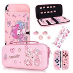 DLseego Case Compatible with Switch,Cute Protective Hard Portable Travel Carry Case,with Switch Accessories for Pockets,Holds 12 Cards,Bundle Bag with Switch Soft Case and Thumb Grip Caps,Pink Bunny