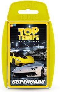 Top Trumps Supercars Classic Card Game, learn facts about the Aston Martin DBS, McLaren Senna and Bugatti Chiron in this educational packed game, gifts and toys for boys and girls aged 6+