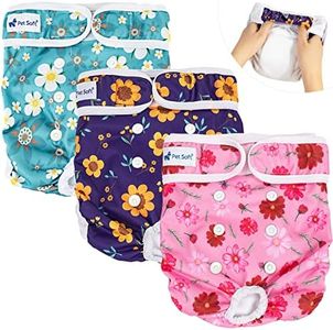 Pet Soft Washable Female Diapers (3 Pack) – Female Dog Diapers, Comfort Reusable Doggy Diapers for Girl Dog in Period Heat (Cute Flower, XS)