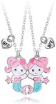 DOYYCA Best Friend Necklace Gifts Friendship Necklace Magnetic Matching Heart Unicorn Dolphin BFF Necklace for 2 Girls (Mermaid Silver)