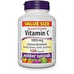 Webber Naturals Vitamin C Stomach Friendly 1000 mg, 120 Capsules, For Bones, Teeth, Immune and Antioxidant Health