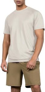 ODODOS Men's Quick Dry Short Sleeve Shirts UPF 50+ Sun Protection SPF Athletic Tops Workout T-Shirts, Beige, Medium