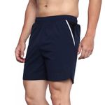 Athmonk Flotek Quick Dry Running Activewear Shorts for Men with Phone Zipper Back Pockets - Reflective Highlights - Lightweight Stretch Fabric 6" Inseam - Gym Workout Hiking Exercise Sports (Blue,M)