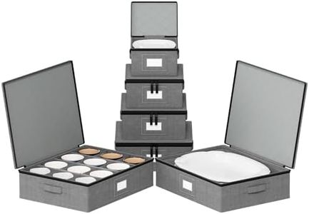 SpaceAid China Storage Containers 6 Pack, Stackable Hard Shell Quilted Cases with Soft Plate Separators, Moving Supplies Packing Boxes for Dishes, Plates, Platters, Mugs, Cups (Grey)