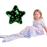 LAT Glow in The Dark Blanket Mermaid Soft Flannel Fleece Blanket Glow in The Dark Throw Blanket for Kids Girls Boys Adults Flannel Gifts for Bedroom Cosy Warm Super Soft Plush Fleece (Mermaid)