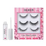 CALAILIS False Eyelash, Eye Makeup Lash 3D Faux Mink Fake Eyelash Long Natural Eyelashes 3 Pairs with 5g False Eyelash Glue (CS02)