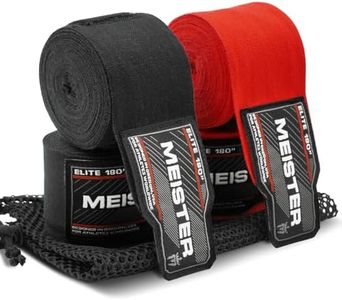 Meister Elite 180" Premium Adult Hand Wraps for MMA & Boxing - 2 Pair Pack w/Mesh Bag - Black/Blood Red