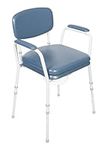 NRS Healthcare Contemporary Dovedale Comfort Commode with Padded arms, Back and seat, Blue and White