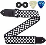 Guitar Strap, Acoustic Guitar Strap, Electric Bass Guitar Strap Includes Guitar Picks Strap Locks Leather Ends, Black and White, 35-60"