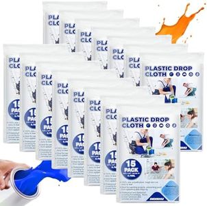 DIDISHU 15 Pack Plastic Drop Cloths for Painting 9x12 Feet, Extra Thick Clear Plastic Painters Drop Cloth, Disposable Paint Plastic Covering Tarp, Waterproof Plastic Dust Sheets for Covering Furniture