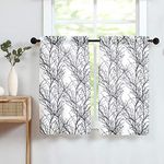 FMFUNCTEX Black Linen Kitchen Curtains, Branch Pattern Tier Window Curtains 24 Inch Length for Bathroom, Semi Sheer Privacy Print Short Cafe Curtains, Rod Pocket Half Small Drapes Basement 2 Panels