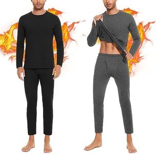 SIMIYA 2 Pack Thermal Underwear Set for Men Long Johns with Fleece Lined