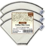 Clarkia 3 Piece Count Cotton Cone Coffee Filter Unbleached All-Natural, Reusable Filter Pour Over Dripper - Eco-Friendly Replacement for coffee filter papers