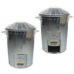 2 x 90L 90 Litre Galvanised Metal Dustbin with Door Hatch and Locking Lid - Garden Allotments Recycling Composter Bin