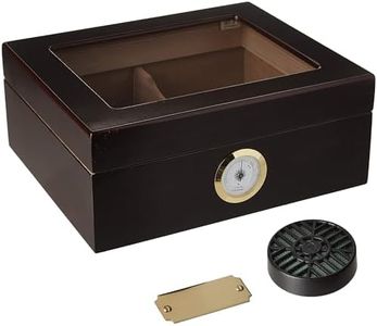 Humidor Supreme Capri Desktop Humidor with Glass Top, Mahogany Finish | Small Desktop Cigar Storage with Spanish Cedar Tray & Divider | Cigar Box with Humidifier & Glass Hygrometer, Holds 25-50 Cigars