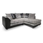 Furnishings For Less UK New Luca 4 Seater Corner Sofa L Shaped Black and Grey Fabric Cord + Leather Trim (Right Hand Facing, Black and Grey)