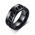 Daesar Stainless Steel Ring for Men Rings 8MM Roman Numerals Chain Black Rings Men Size T 1/2