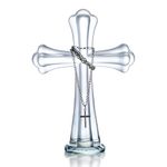 H&D HYALINE & DORA Clear Crystal Cross Standing,Crystal Holy Cross Figurine for Church Prayer Home Decor,Glass Cross Ornament for Prayer Memorial Catholic Gifts(Includes Necklace)