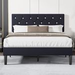 VECELO Full Size Bed Frame, Upholstered Platform with Adjustable Diamond Tufted Headboard, Wood Slat Support, No Box Spring Needed, Velvet Black