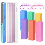 Nail Files and Buffers, 17PCS Professional Manicure Tools Kit 8Pcs 100/180 Grit Double Sided Nail Files for Acrylic Gel Nails, 7 Way Nail File , 6Pcs Four Sided Nail Buffer Block and 2PCS Handle Grip Nail Brush Nail Care Tool