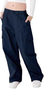 Rolanko Girls Cargo Trousers, Cotton Baggy Trousers with Elastic Waist and Multiple Pockets for Children from 6-15 Years, darkblue, 11-12 Years