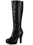 Allegra K Women's Chunky Heel Round Toe Platform Knee High Boots Black 7 UK/Label Size 9 US