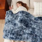 Bedsure Faux Fur Blanket, Blue Soft and Fluffy Blanket, Fuzzy Cozy Plush Bubble Blanket for Couch, Sofa and Bed, Thick and Warm Blanket, Luxury Throw Blanket 50x70 inches