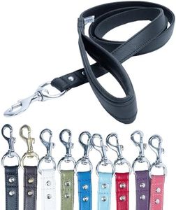 Genuine Leather Black Dog Leash | 6' x 3/4" | Padded Handle | Thick, Strong & Lightweight | Solid Brass Hardware | Alpine Dog Leash by Angel Pet Supplies