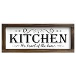 Kas Home Kitchen Decor, Wood Kitchen Sign The Heart of The Home Wall Decor Rustic Farmhouse Wooden Framed Wall Art Plaque for Home Kitchen Cabinets Hanging Decorations (5.5"x16.5", Black-K)