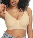 HACI Post Surgical Bra Unpadded Front Closure Wirefree Sport Racerback Posture(XL,Beige)