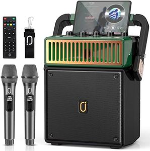 JYX Bluetooth PA Speaker System with 2 Wireless Mics, Retro 60W Karaoke Machine with LED Lights, Supports Recording, USB/TF/AUX/MIC Input for Home Party